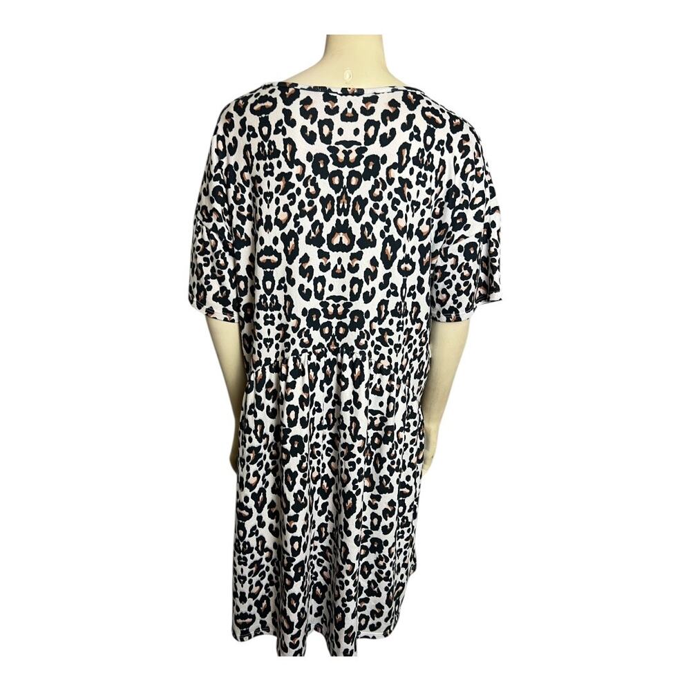 BomBom Women's Black & White Leopard Ruffle Short Sleeve Mini Dress Size L/XL - Picture 6 of 8